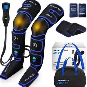 NWT REATHLETE Black Air Compression Leg Massager Heat Therpy For Pain Relaxation